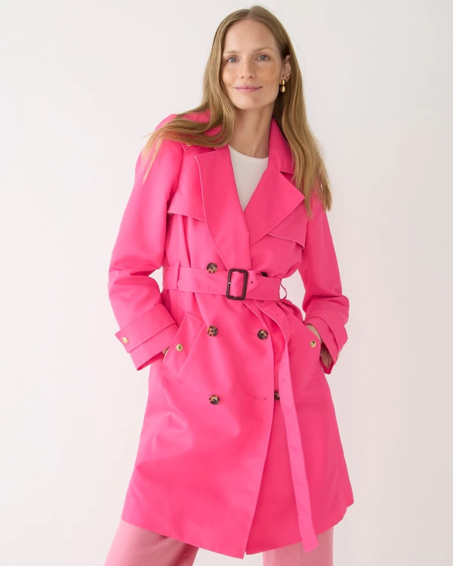 J.Crew Women's Vivid Begonia Lightweight Shiny Nylon Trench Coat | New Collection Icon