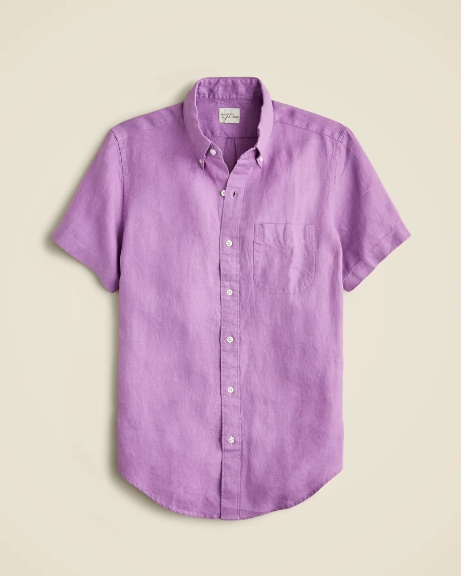 J.Crew Men's Dark Lavender Short-Sleeve Irish Linen Shirt by Baird McNutt