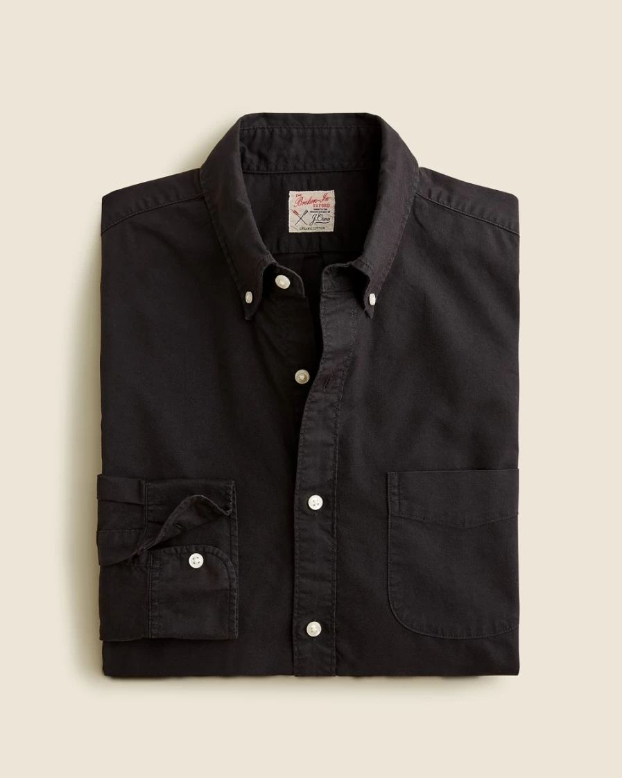 J.Crew Men's Black Organic Cotton Oxford Shirt - Garment-Dyed & Broken-In for Comfort