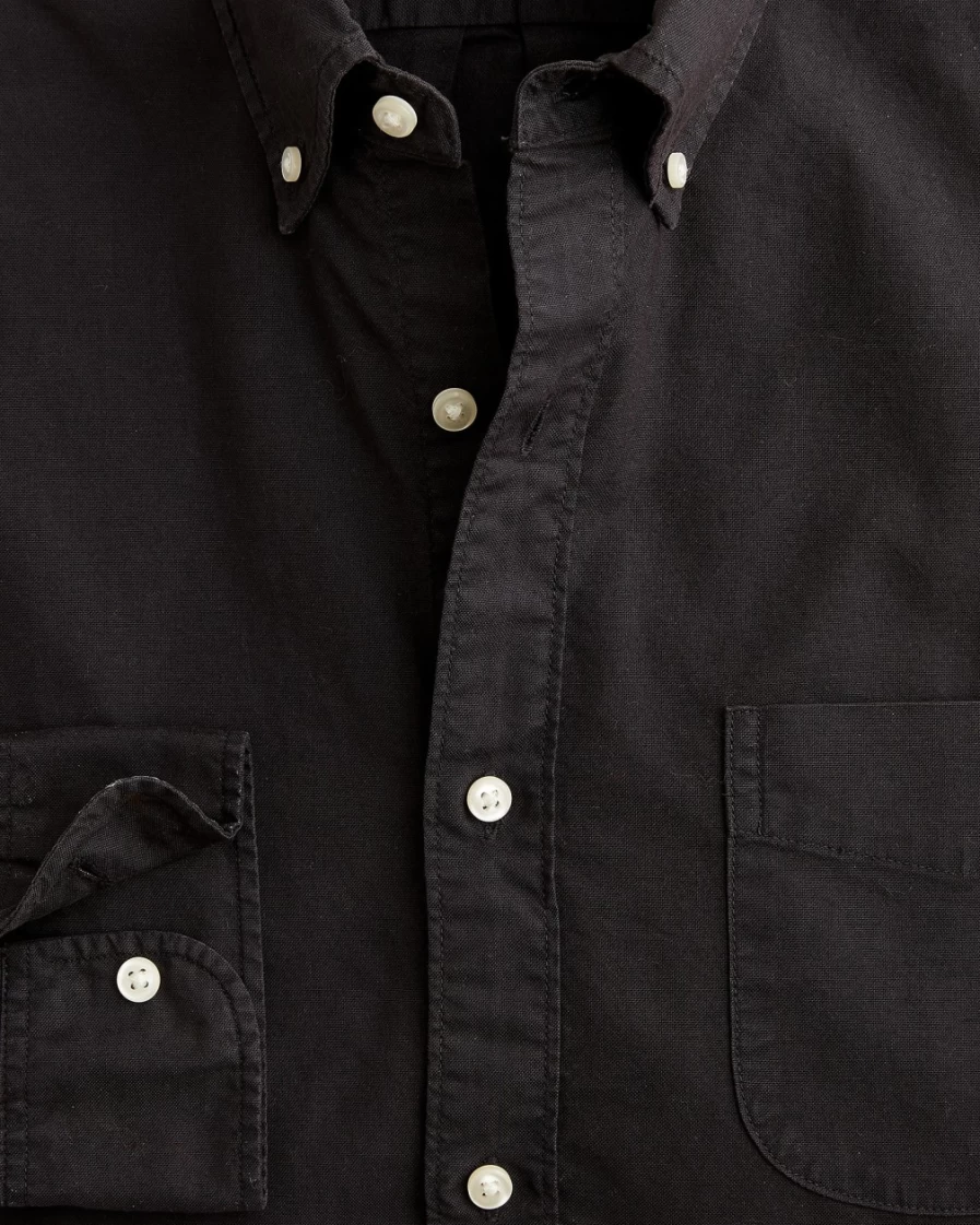 J.Crew Men's Black Organic Cotton Oxford Shirt - Garment-Dyed & Broken-In for Comfort
