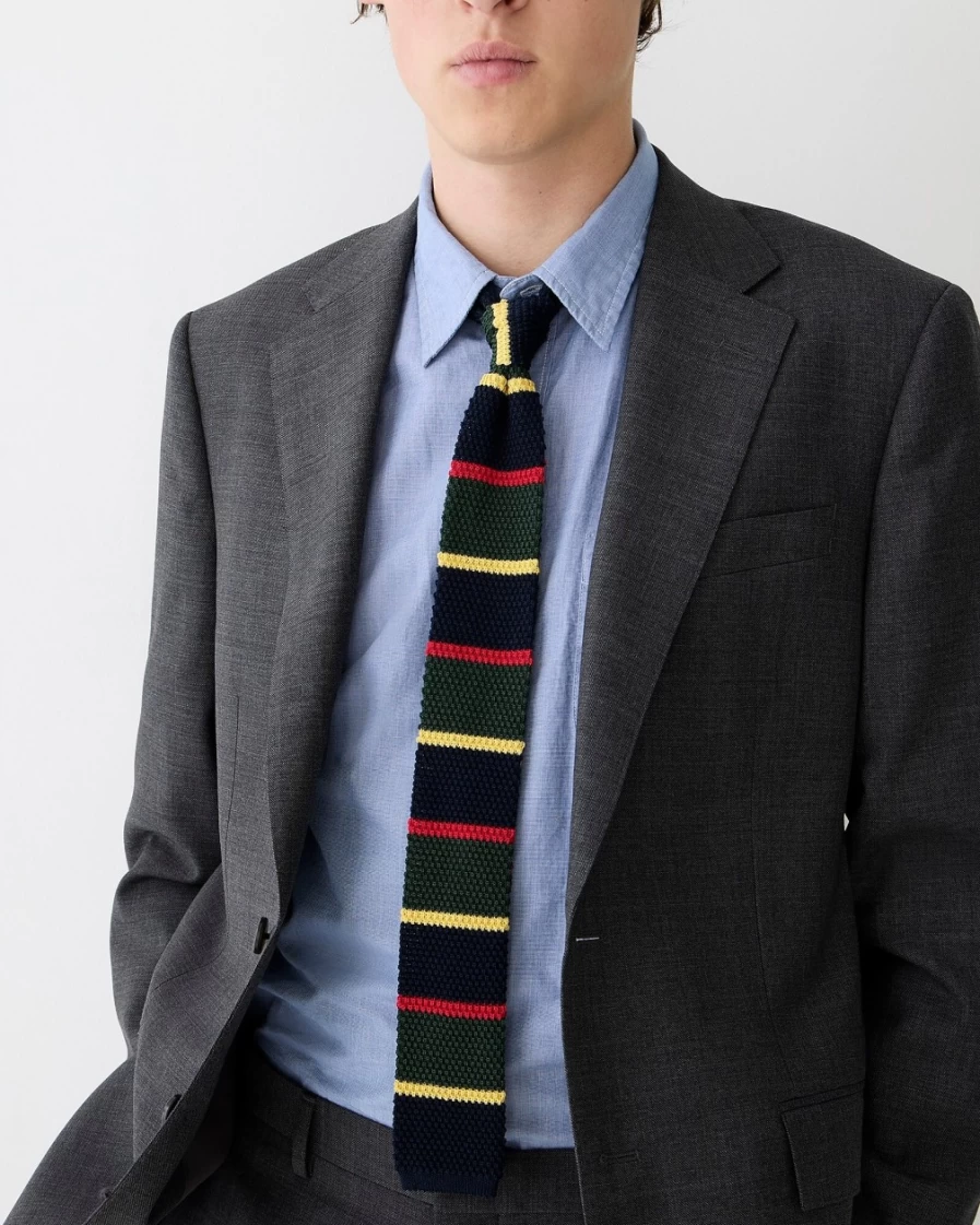 J.Crew Men's Striped Cotton Knit Tie in Green, Navy, Orange & Yellow Colors