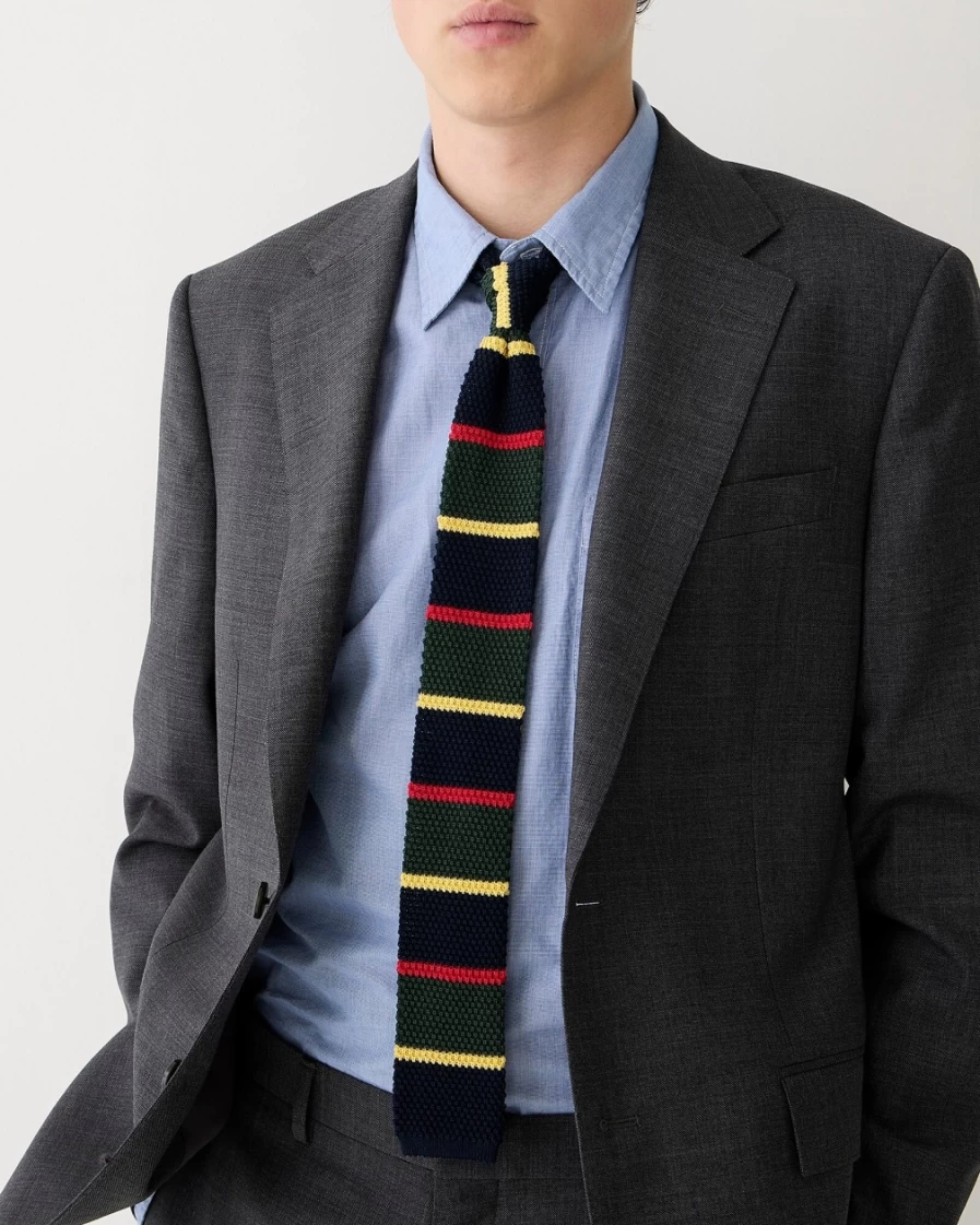 J.Crew Men's Striped Cotton Knit Tie in Green, Navy, Orange & Yellow Colors