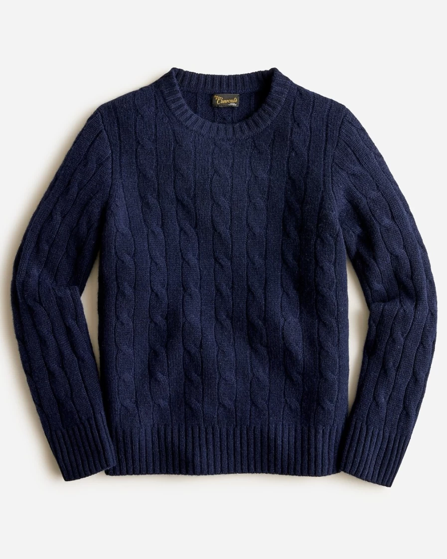 J.Crew Boys' Navy Cashmere Cable-Knit Crewneck Sweater for Kids