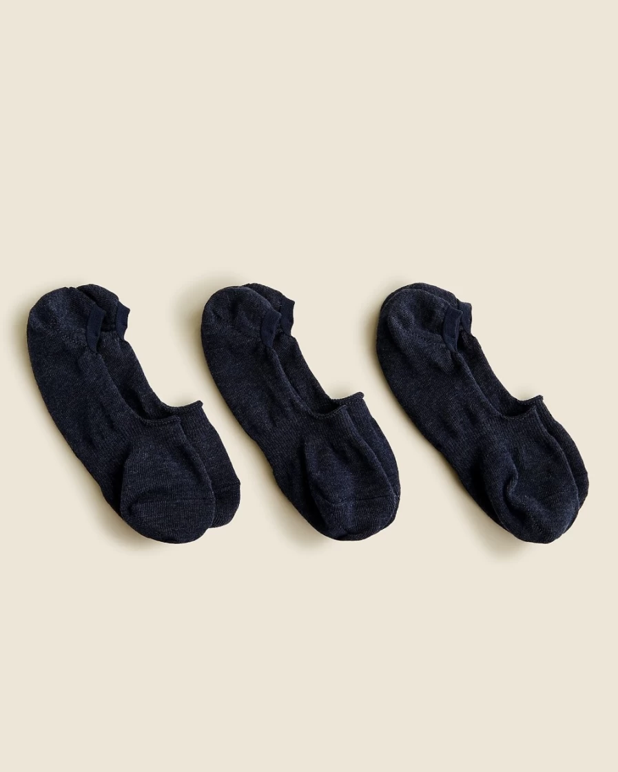 J.Crew Men's No-Show Socks 3-Pack in Heather Navy - Breathable Low-Cut Invisible Socks